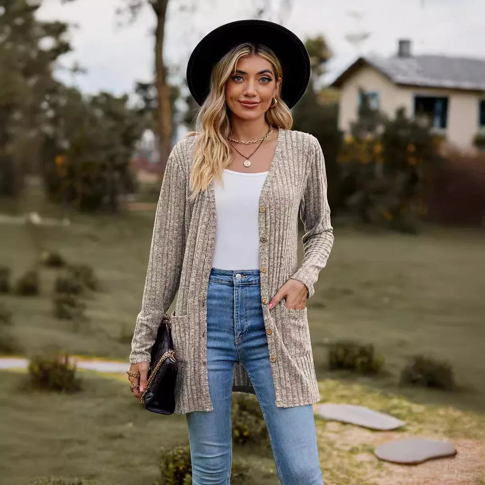 Clara | Solid Color Long Sleeve Cardigan Jacket