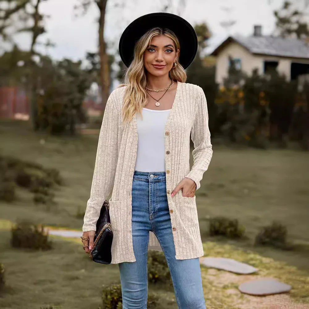 Clara | Solid Color Long Sleeve Cardigan Jacket